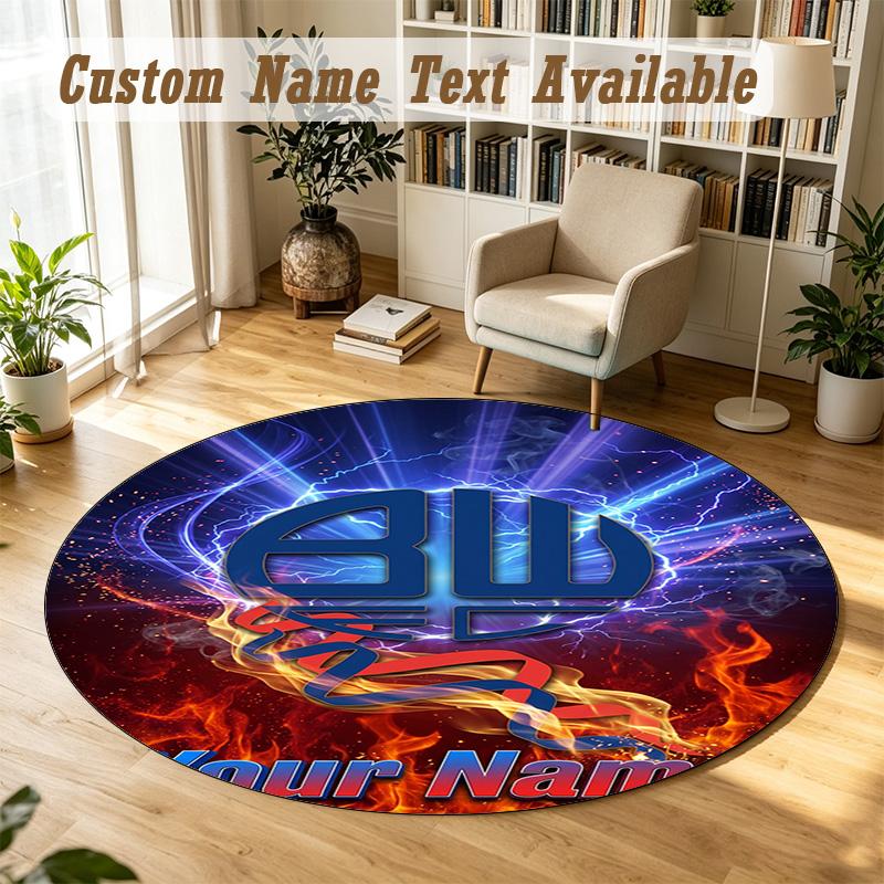 Round Rug Custom NameBolton Wanderers FC Pattern Non Slip Carpet Home Floor Decor