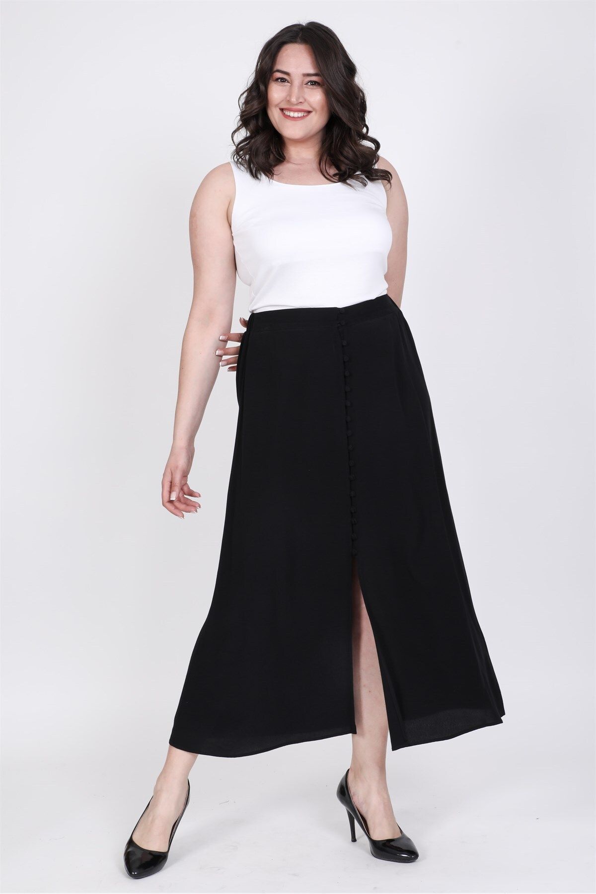 

Women s Style Big Size Skirt Button Front Long Skirt L