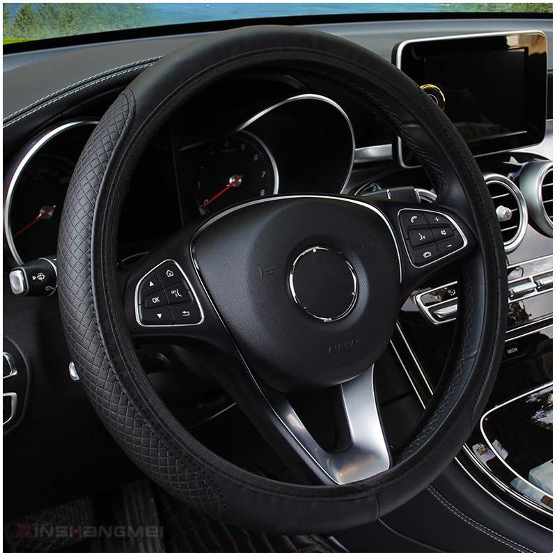 

Automotive All Season Universal Steering Wheel Cover Artificial Leather Embossed Wear Resistant Elastic Automotive Interior чорний