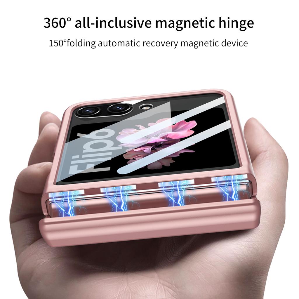 Funda rígida de PC con bisagra magnética para Samsung Galaxy Z Flip 6, 5 y 4, a prueba de golpes y con protector de pantalla pequeño.