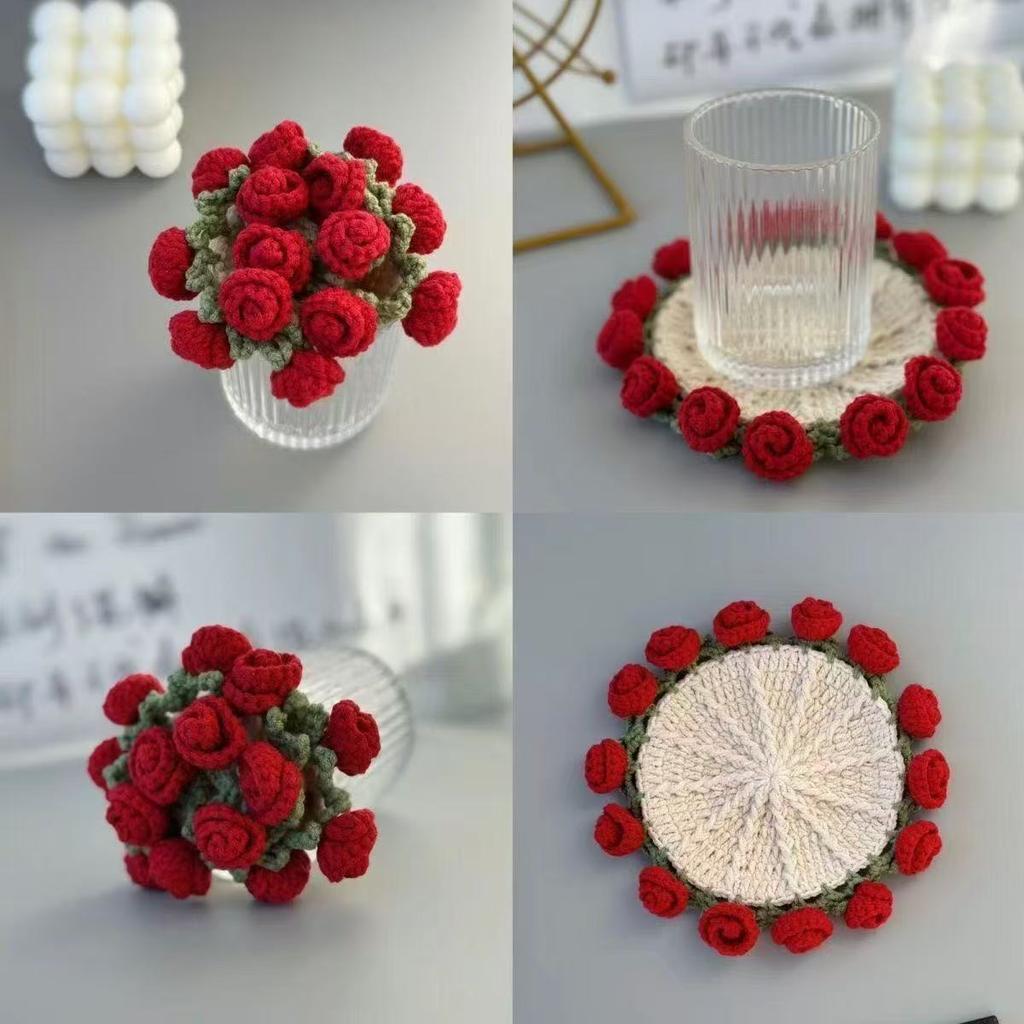 Crochet Flower Coaster Hand-knitted Lily Of The Valley Round Coasters Heat Insulation Non-slip Table Mats Home Kitchen Decor