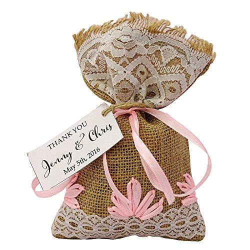 

20 невеликих сумок з мішковини Весільні сумки для сувенірів у сільському стилі з персоналізованими бирками Сумка на шнурках для вечірок 4 x6,5 4 X 6.5 рожевий