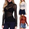 Women Mesh Top See-through Ultra-thin Sexy Stretch Long-sleeved Top