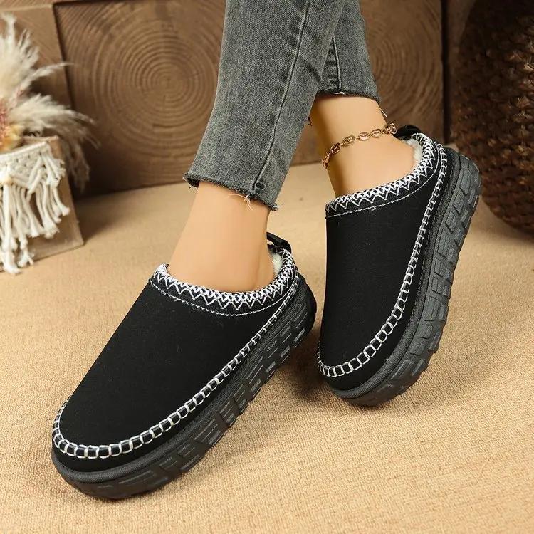 Fashion Women's Thick Bottom Snow Boots Fleece Lined Slip-On Slippers Autumn Winter New Style Cotton Plush Clog Fashion Slippers