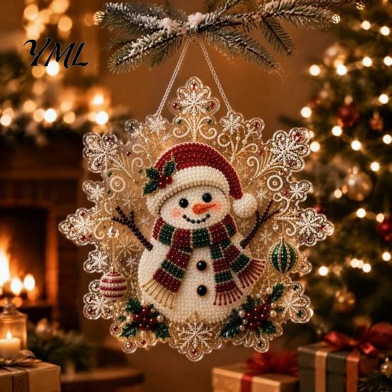Christmas Tree Hanging Ornaments Acrylic Pendant with Metal Chain, Double-sided Printed 2D Snowflake Romantic Winter Seasonal Decorations Pendant,