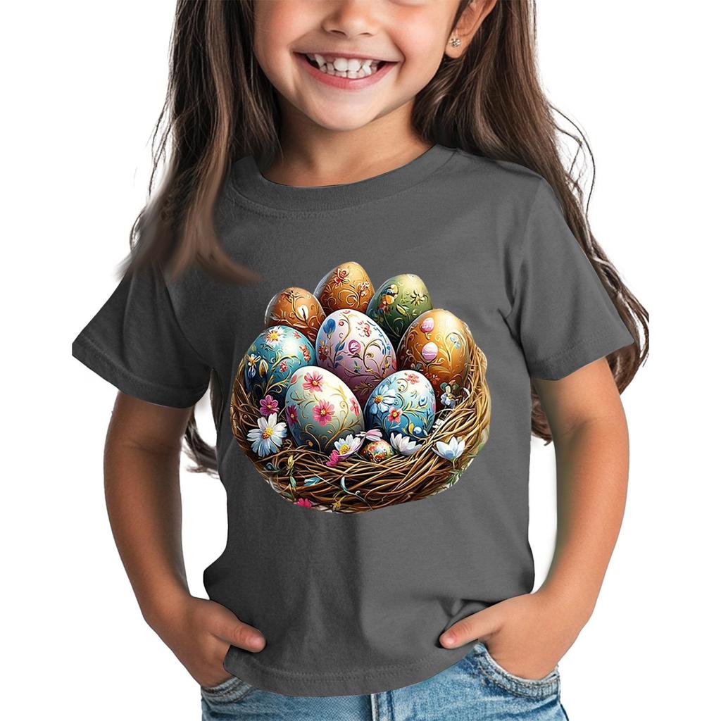 Children's Tops Boys Girls Easter Print Short-sleeved T-shirt Tops Bottoming Shirt