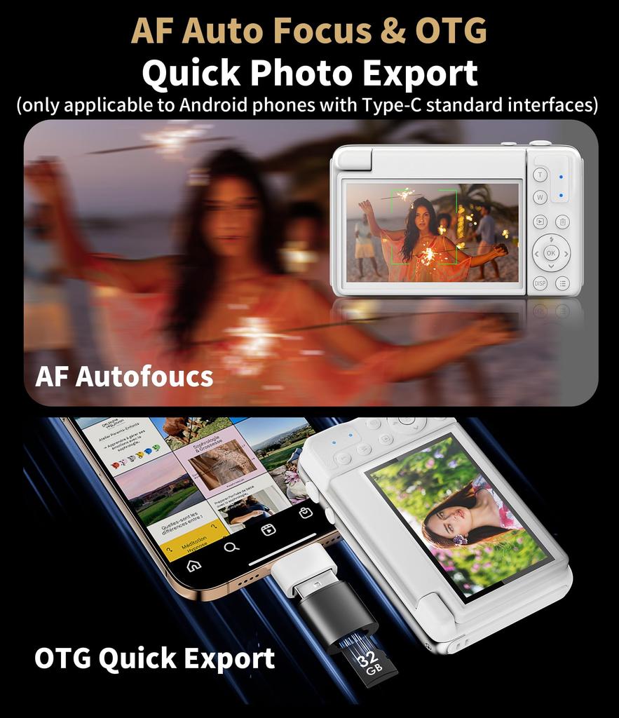 True 4K Digital Camera with Real 21MP Sony CMOS and 64MP Images 3-Inch Rotating Screen Vlogging Camera with Built-in Microphone 16 Retro Filters