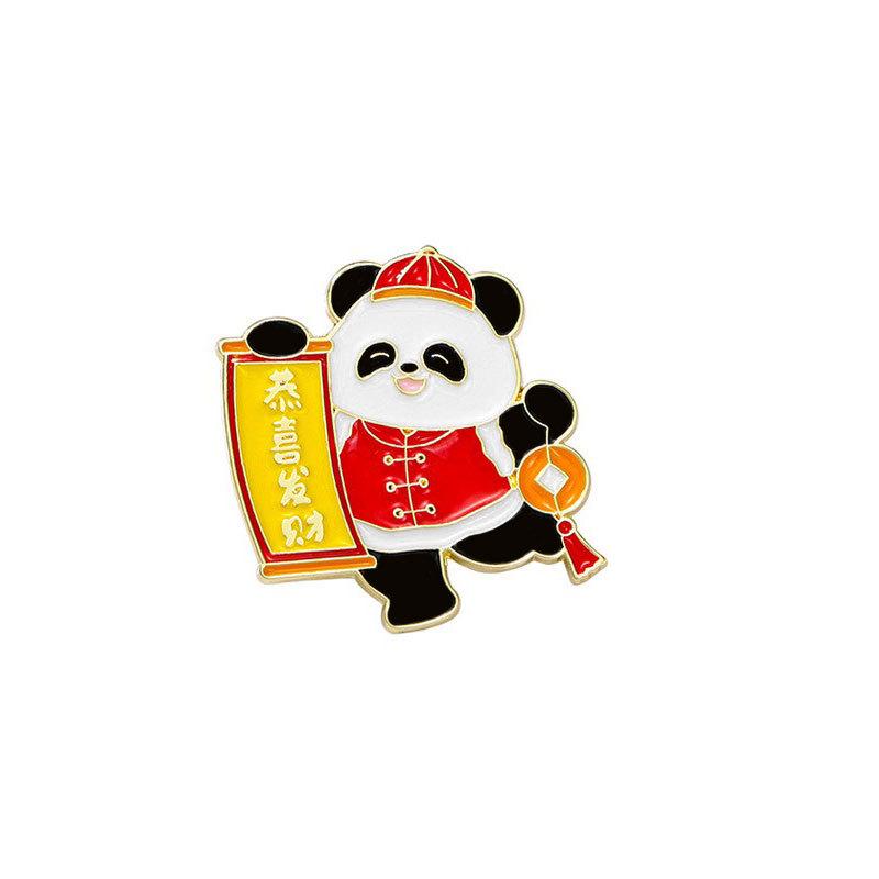 Zinc Alloy Enamel Dropping Brooch, Cute Cartoon Lucky Panda Snake Pattern 2025 Year of the Snake, New Year Festival Decorative Lapel Pin Badge