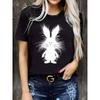 Womens Plus Size Directional Easter Bunny Cartoon Pattern Casual Round Neck Short Sleeve T Shirt Spring Summer Outdoor Perfect Holiday Top