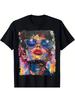 Unisex Modern Abstract Face Art T-shirt Featuring a Portrait with Blue Glasses and Red Lips - 100% P
