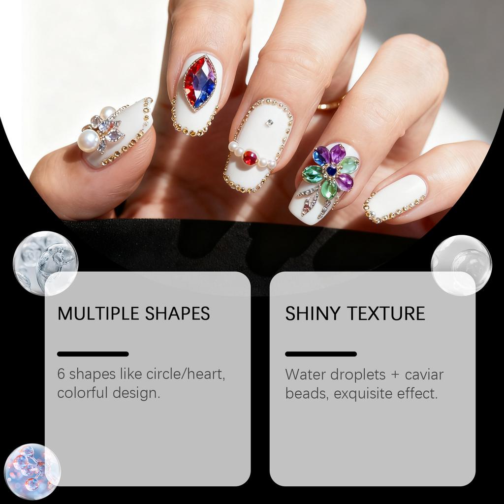 Färgglatt 3D-nageltillbehörsset, Glittrande Diamantpärlklistermärken, Flerformade Nageldekorations-DIY-verktyg.