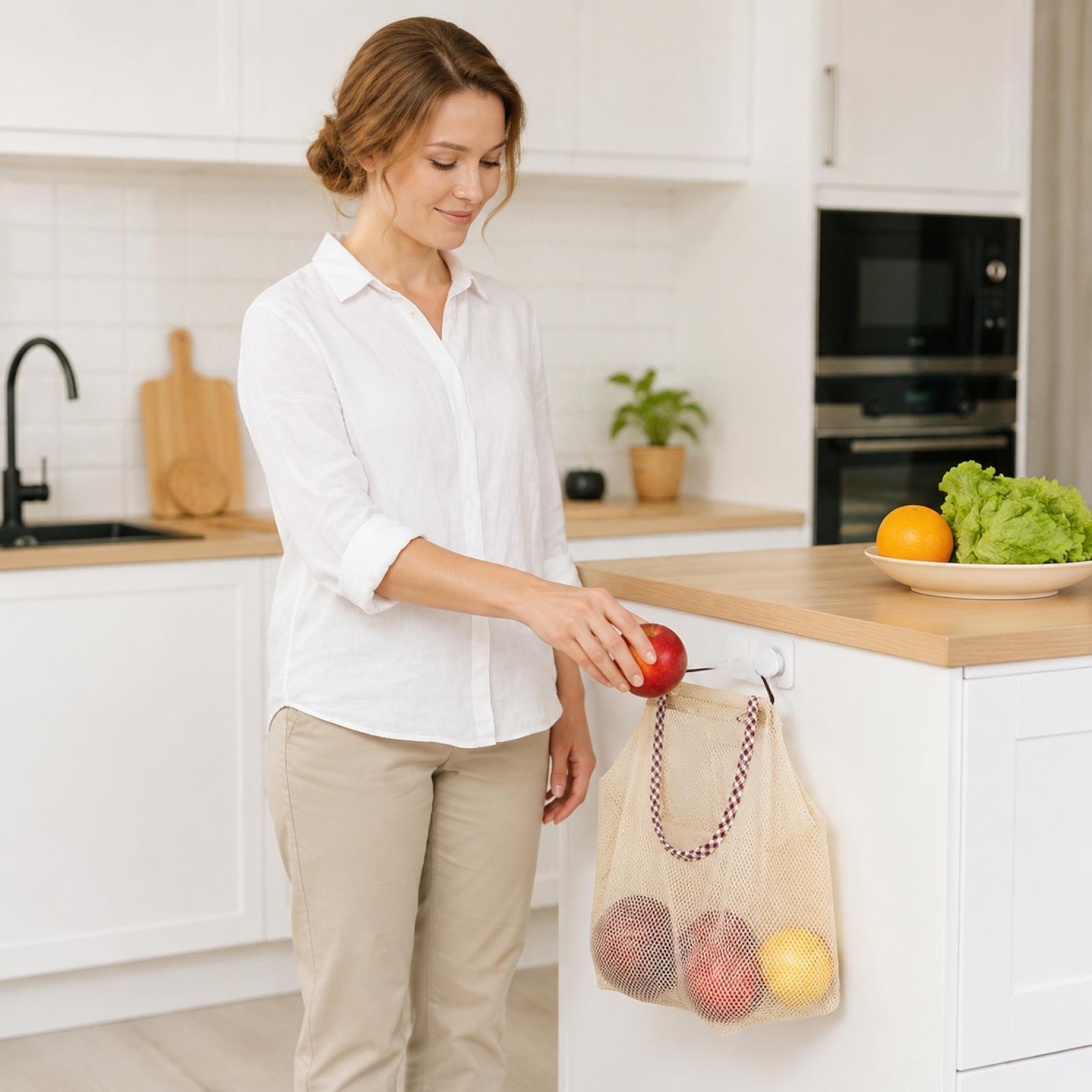 

Hanging Kitchen Storage Bag Mesh Produce Organizer Polyester Net Bag for Fruits and Vegetables Kitchen Hanging Storage One Size хаки