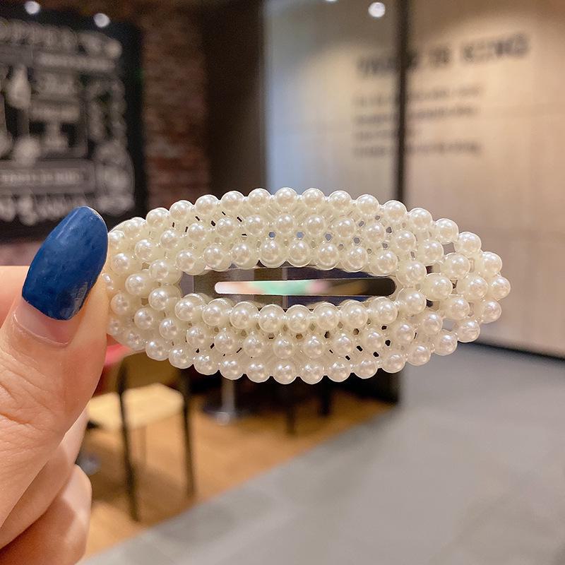 

Корейская шпилька для волос со стразами и жемчугом для женщин: Элегантная боковая заколка для челки 22# hollow oval clip