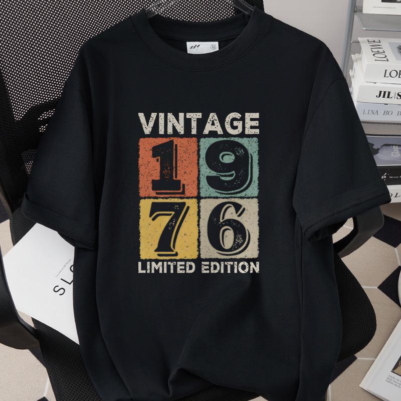 50th Birthday 1976 Theme Loose T-shirt - High Quality 260g Pure Cotton, Short Sleeve, European & American Style
