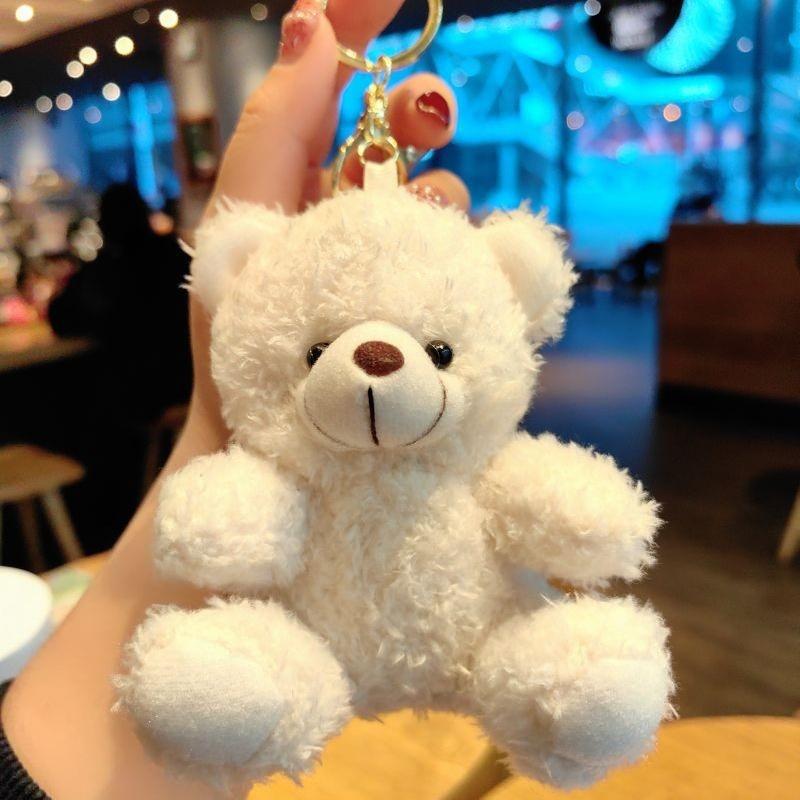 IFYOUOO Cute Bear Cartoon Keychain Curly Plush Sitting Doll Small Toy Bear Girl Bag Pendant DIY Wedding Gift 4 Color