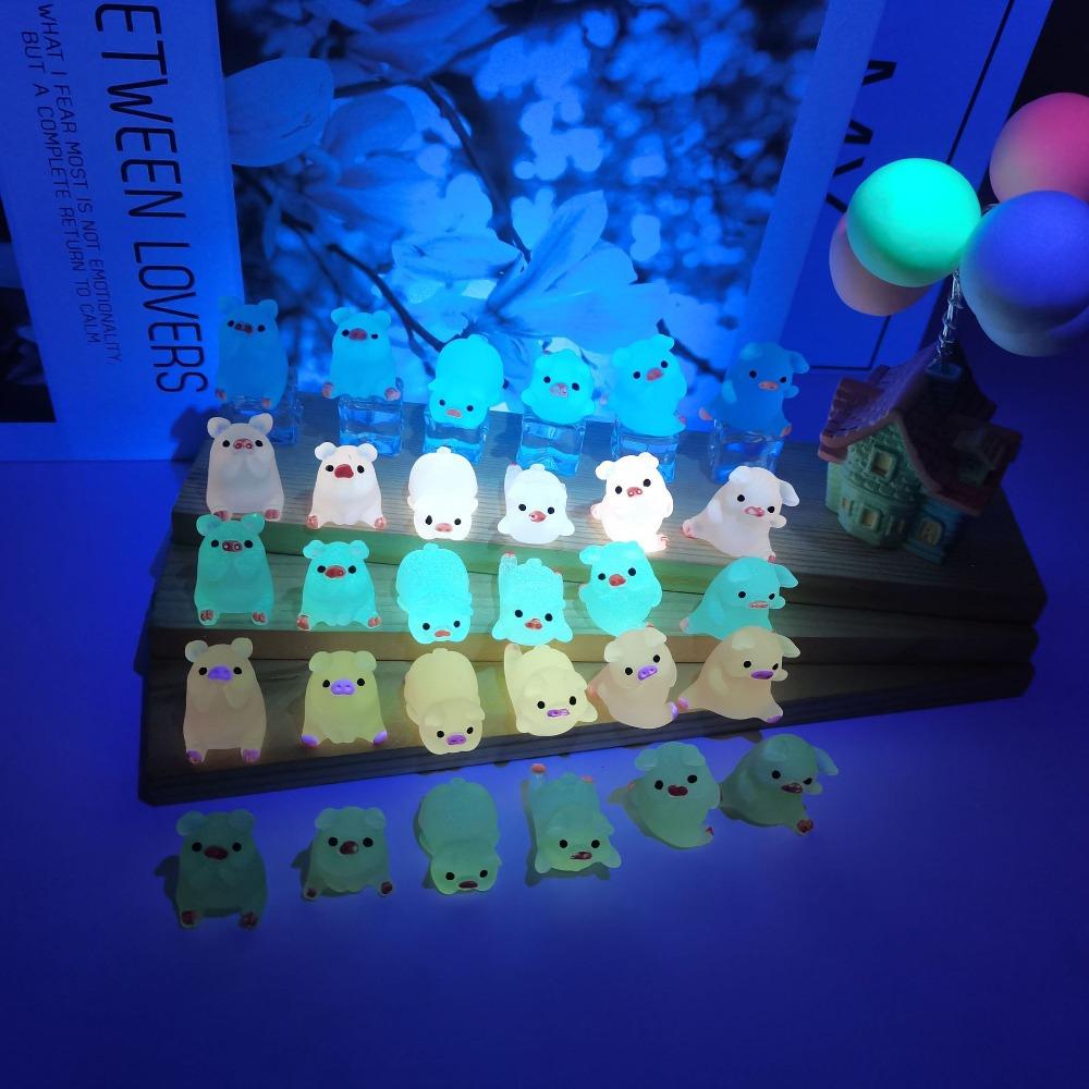 20pcs Luminous Mini Ornament Glowing Microlandscape Decoration Pink Piggy Doll Toy  Doll House Decor