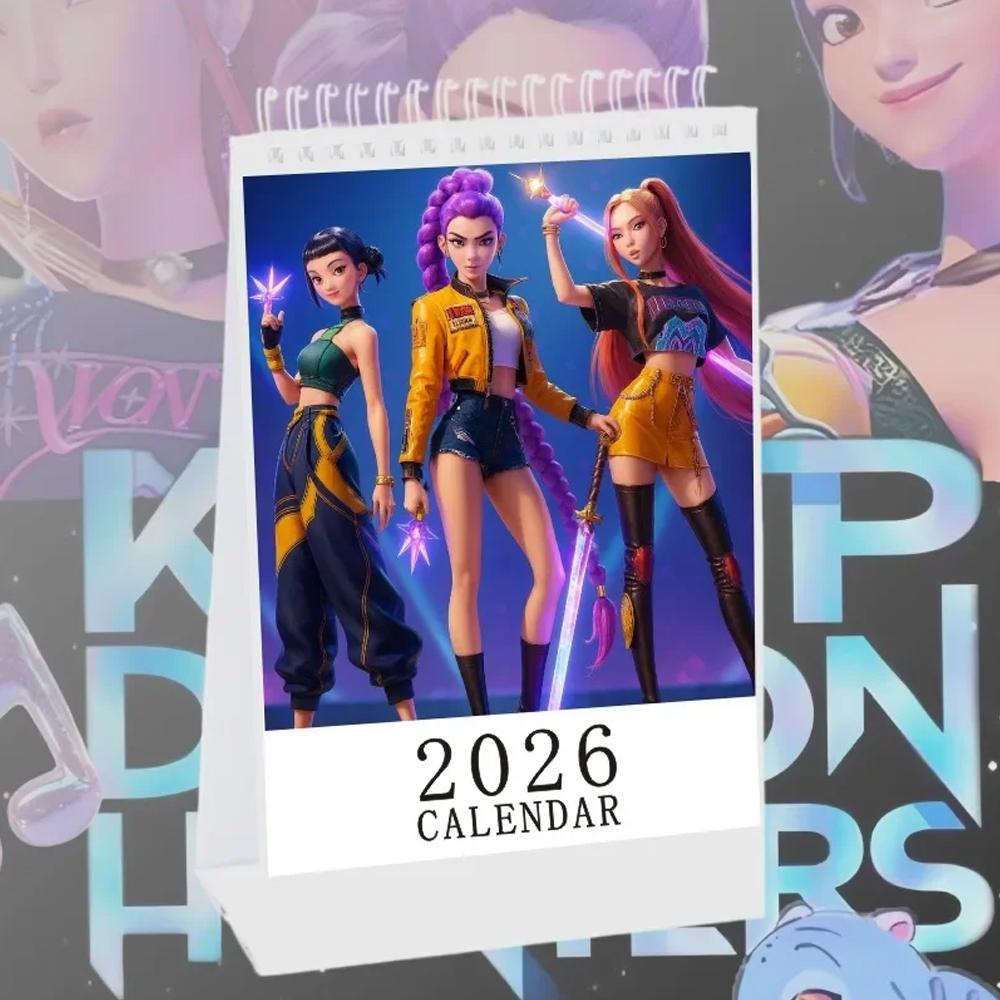 

Настольный календарь 2026 KPop Охотники на демонов Руми Мира Зои и Саджа Мальчики Аниме Печатный Вертикальный Перекидной Настольный календарь Украшение