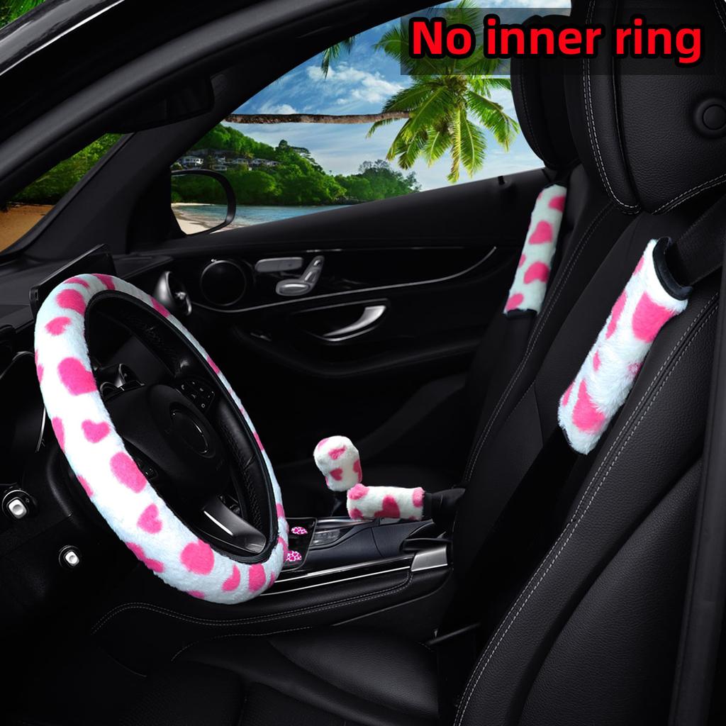 Love Plush 7-piece Car without Inner Ring Steering Wheel Cover Shoulder Cover Handbrake Cover Cover Handle Cover Accessories