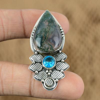 Natural Solar Moss Agate Gemstone Pendant 925 Sterling Silver Jewelry For Girls