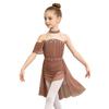 Girls Halter Backless Ruched Mesh Drape Dress Lyrical Dance Performance Rhinestone Costume