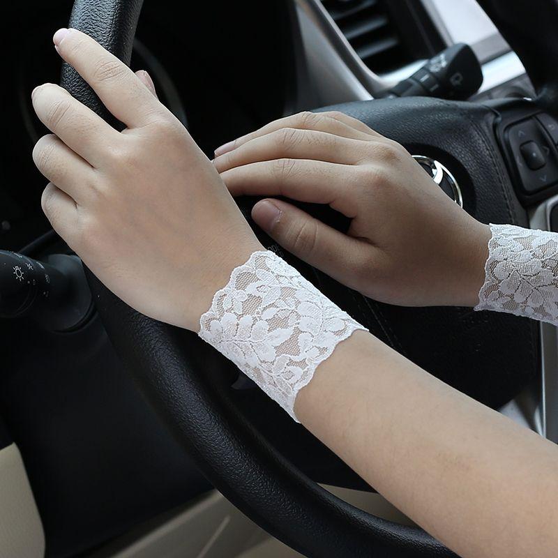 

Summer Thin Elastic Lace Wristband Women Short Scar Covering Tattoo Sun Protection Fake Sleeve Breathable Wrist Sleeve Elbow Protector White (length 6cm) One size