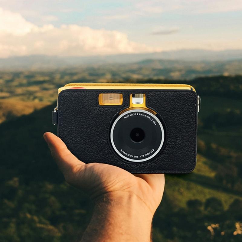 Impacts Resistant PU Camera Case Portable Black/Brown Camera Protector Leather Texture Suitable for MS200 Model Use