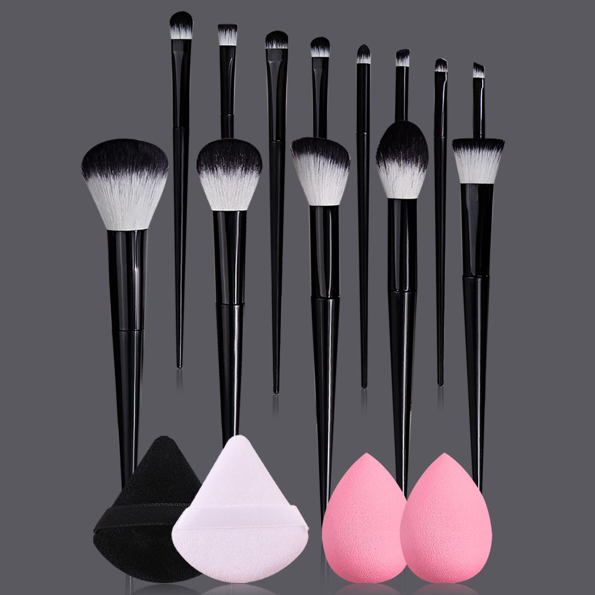 

2025 New 13Pcs Makeup Brushes+2 Beauty Blenders+2 Sponge Puffs Set Soft Non-Shed Bristle Latex-Free Fast Shipping For Daily Use чёрный