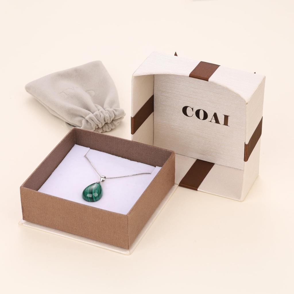 [KOAI] Malachite Teardrop Pendant, Purification and Good Fortune Amulet Power Stone Pendant, 925 Silver Chain, Women's