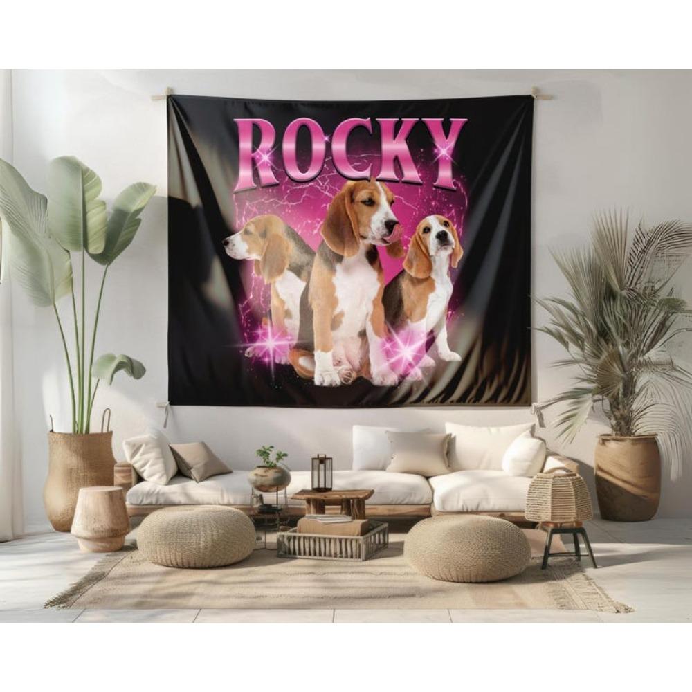 Dog Tapestry Multiple Sizes HD Print Bootleg Vintage Pet Retro 90s Soft Polyester Wall Hanging Room Decor Gift