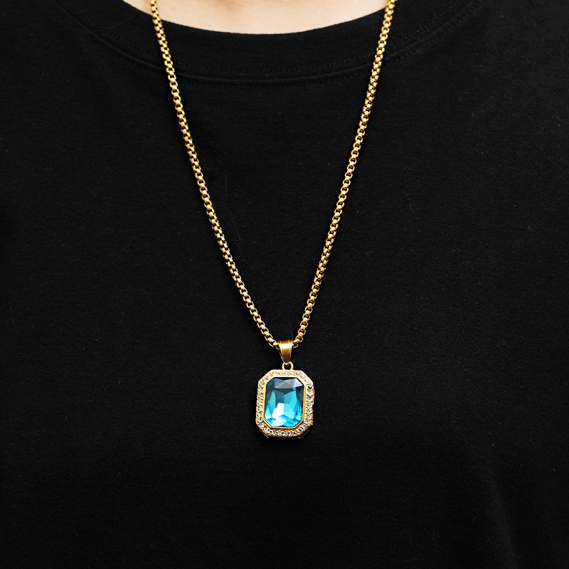 Jewelry Fashion Temperament Square Sapphire Stainless Steel Diamond-encrusted Women s Gold Titanium Steel Pendant Pendant