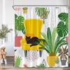 Cat Shower Curtain Cartoon Animal Potted Plant Greenery Black Cat Abstract Nordic Bathroom Decor Minimalist Bathtub Curtain