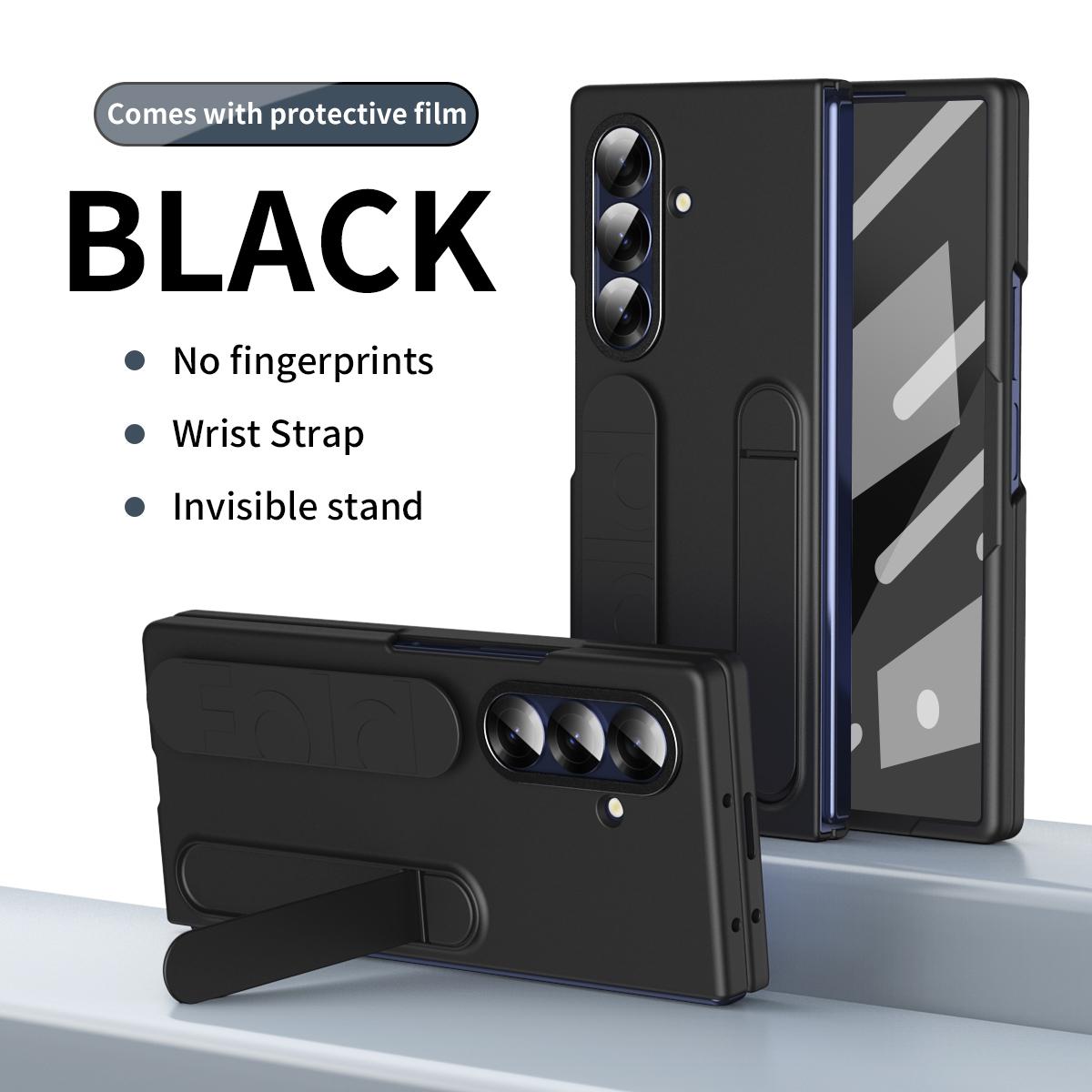 Phone Case For Samsung Galaxy Z Fold 7 Invisible bracket with hinge protection PC + Silicone Back Cover ,Front with Tempered Glass Film чёрный
