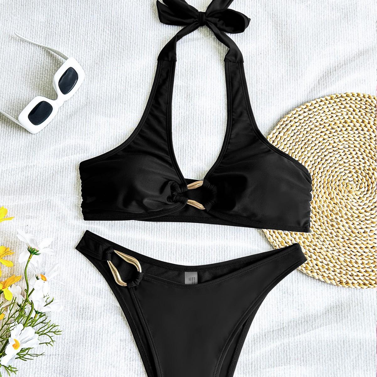 

Слитный купальник бикини с завязками на шее для женщин S чёрный