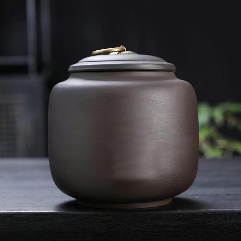 Creative Black purple clay tea can Ceramic Tea pot sealed candy jar ore purple Art tea can Moisture-proof Sealed Storage pot