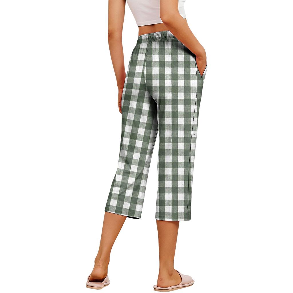 Pantaloni Capri da Donna per il Recupero Post-Chirurgico con Apertura Laterale, Vita Elastica, Leggeri, Comodi, Vestibilità Larga, Fantasia a Quadri