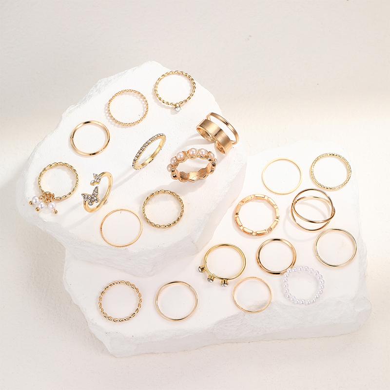 Vintage Gold Silber Farbe Herz Ringe Set Für Frauen Schmetterling Blätter Perle Blume Geometrische Ringe Trendiger Finger Schmuck