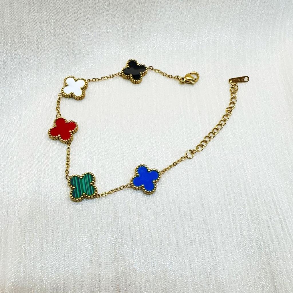 Double Sided Titanium Steel Clover Bracelet Necklace Ring Earrings Women's Non Fading Set Jewelry