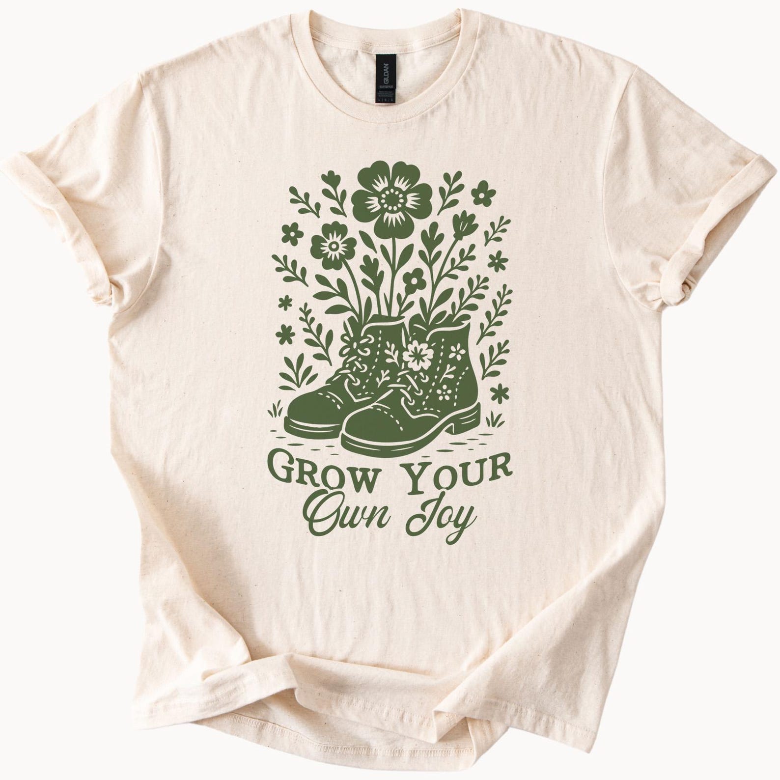 Grow Your Own Joy Shirt Botanical Boots Graphic Tee Floral Garden Plant Lover Shirt Nature Inspired Positive Quote TShirt Gift 110
