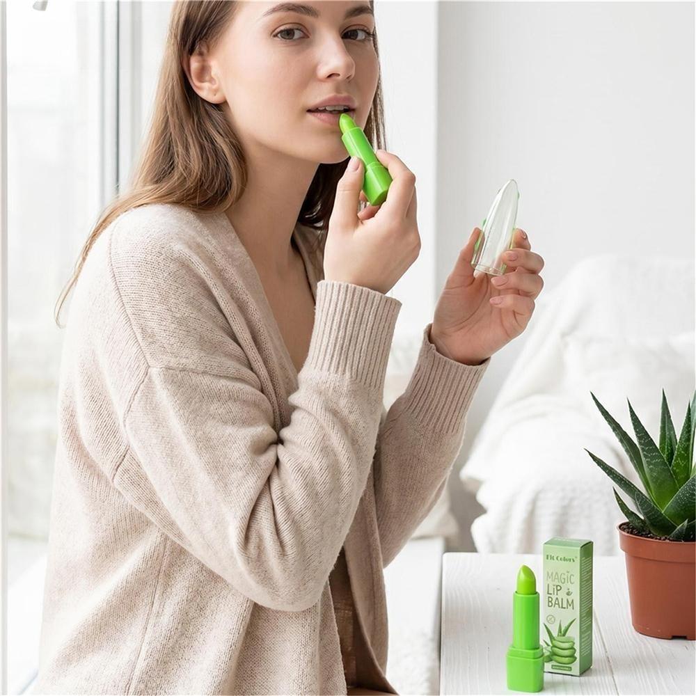 Aloe Vera Color Changing Lip Balm, Moisturizing Temperature Tinted Lipstick, Anti Chapping Nourishing Lip Care Treatment Makeup