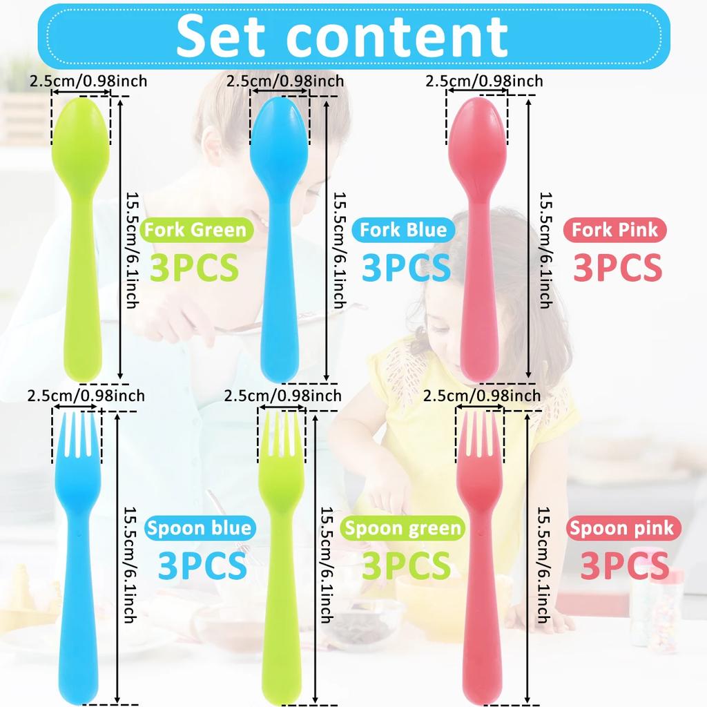 18Pcs Kids Forks and Spoons Set Food Grade PP Toddler Utensils Colorful Kids Silverware Set Reusable Portable Kids Utensils Set