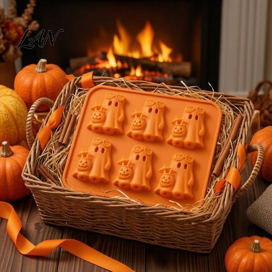 Halloween Party Supplies Ghost Ice Cube Mold, 6 Cavity Silicone Tray, 3D Flexible Mold for Shape Maker, Whisky Cocktails Tray