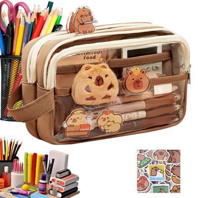 Cartoon Animal Pencil Case, Cute Transparent Capybara Pencil Case, Multi-Layer Pencil Case