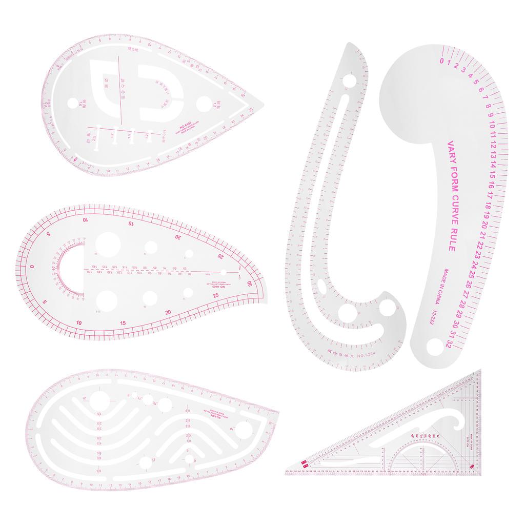 6Pcs Curve Ruler Multi Function Plastic Vary Form Sewing Grading Proofing Clothing Designs Tool