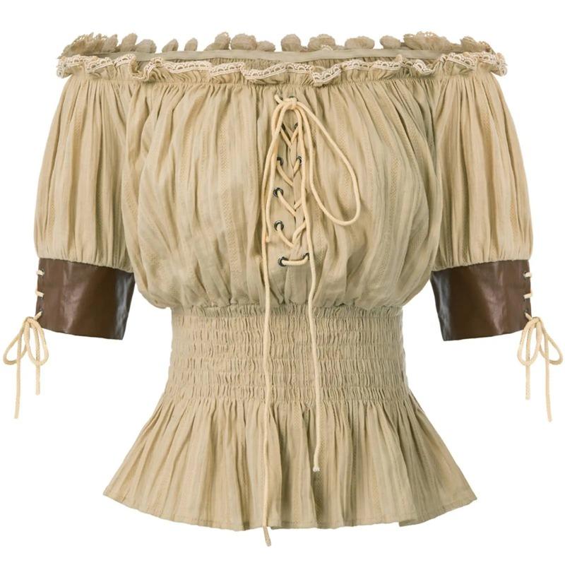 Renaissance Medieval Women Vintage Blouse Retro Steampunk Corset Victorian Off Shoulder Shirts Clothes