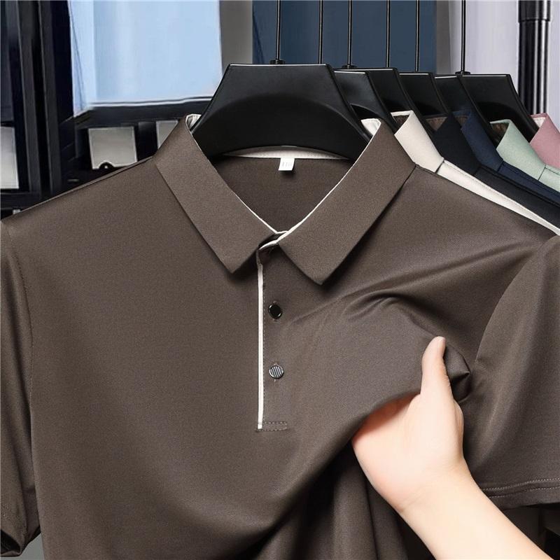Men's Seamless Ice Silk Polo Shirt Short Sleeve Business Casual Breathable Anti-Wrinkle