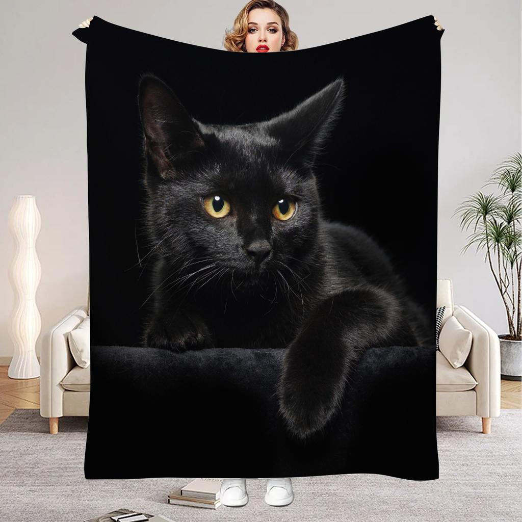 1Pc Digital Printed Catthemed Flannel Blanket Mattress Cover Blanket for Family BedsSofasOfficesOutdoor Camping