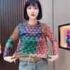 Florales Mesh Stretch Sonnenschutz T-Shirt Damen Sommer Neuer Stil Dünnes Langarm Oberteil