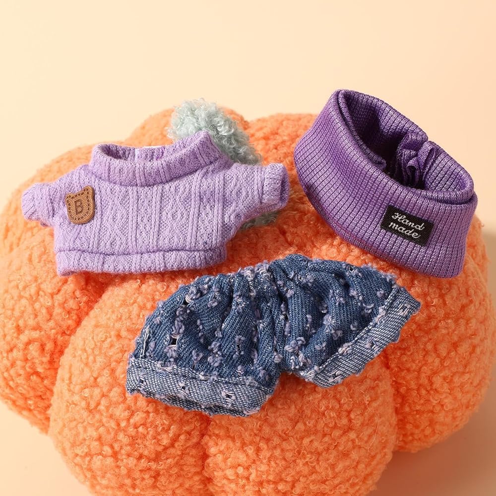 Cimoon Doll Clothes Set for 15cm/17cm Plush Toys Purple Sweater Outfit Costume Accessory