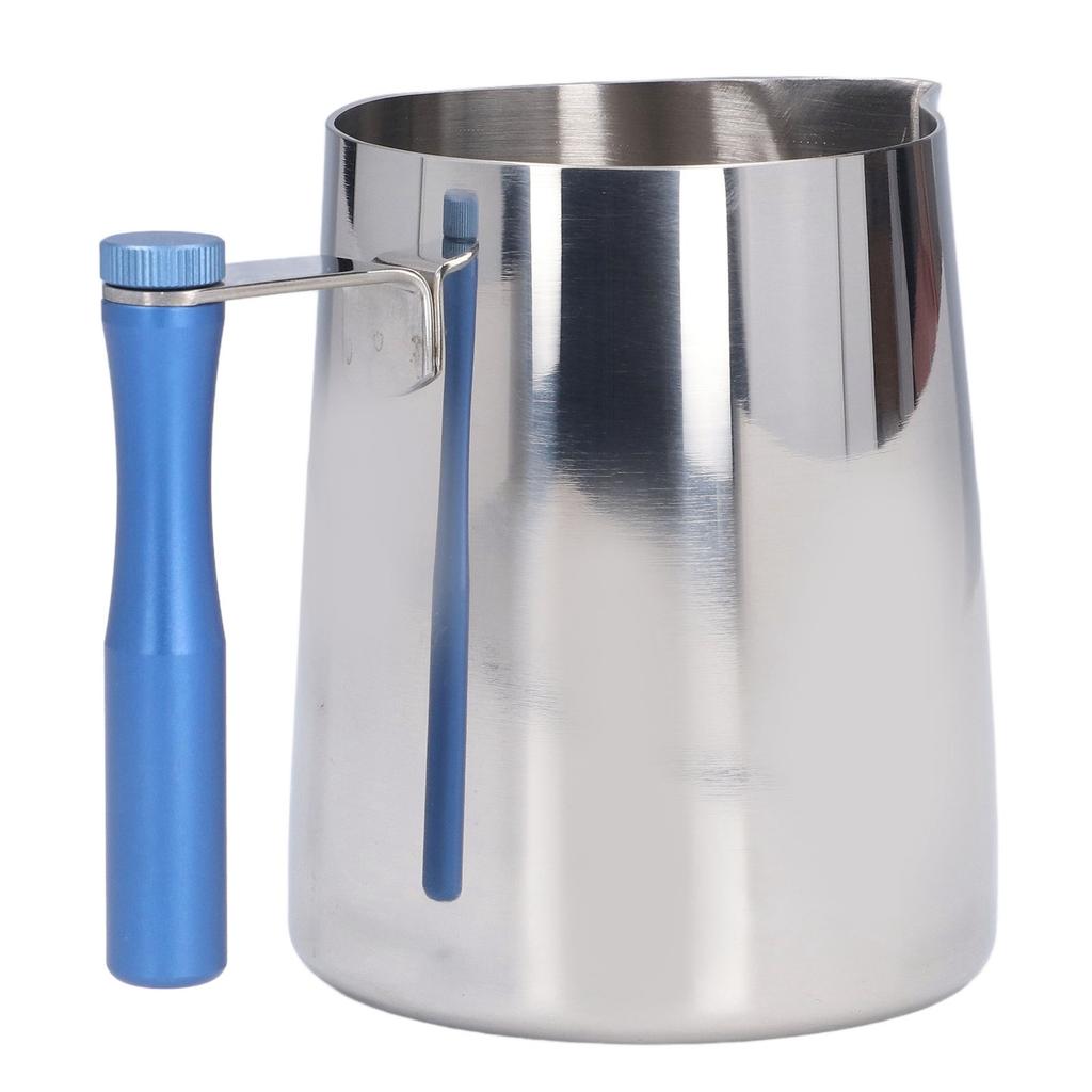 600ML Nerezová konvička na pěnění mléka Odolná proti rozbití Šálek na pěnění mléka s odnímatelnou rukojetí Modrá