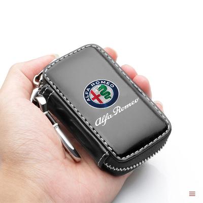 Car Key Bag Zipper Case PU Leather Anti-Theft Key Fob Pouch For Giulia Stelvio Giulietta 159 147 156 166 Accessories